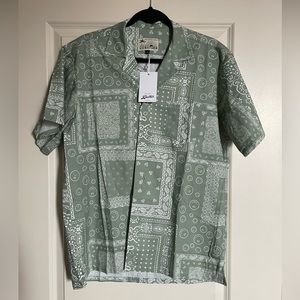 Bather Green Bandana Print Camp Cuban Collar Shirt Large L Retail $140